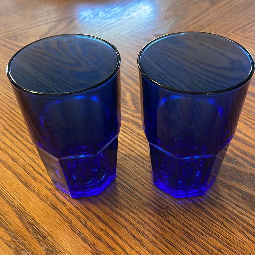 Vintage set of 2 BOSTON cobalt blue signed CRISA Tumblers